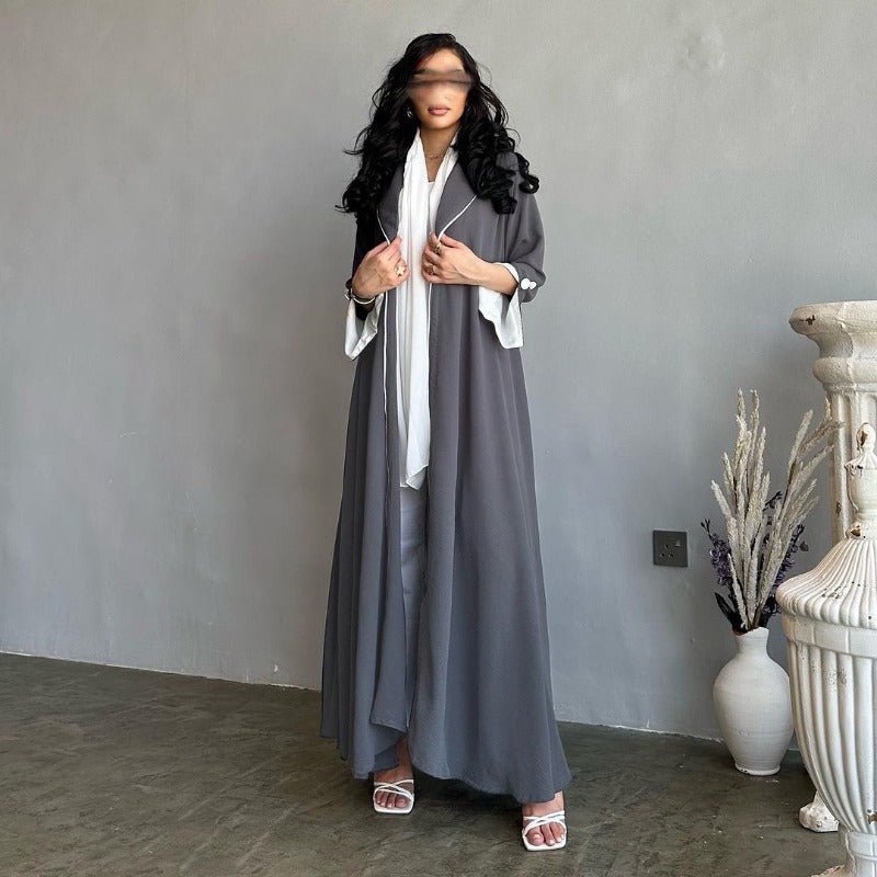 Solid Color Pleated Abaya Cardigan | Modest Long Dress with Open Front for Autumn & Winter(MOA218) - Mariam's Collection
