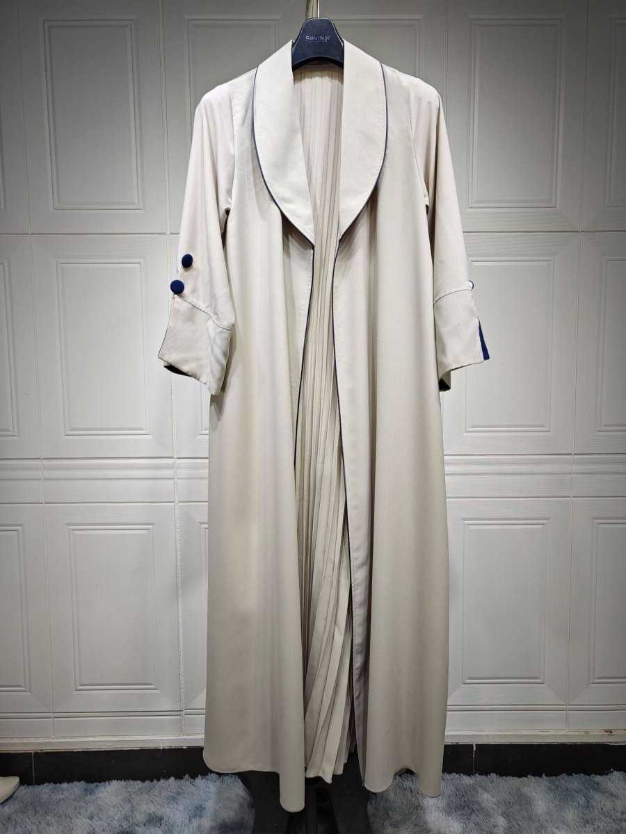 Solid Color Pleated Abaya Cardigan | Modest Long Dress with Open Front for Autumn & Winter(MOA218) - Mariam's Collection