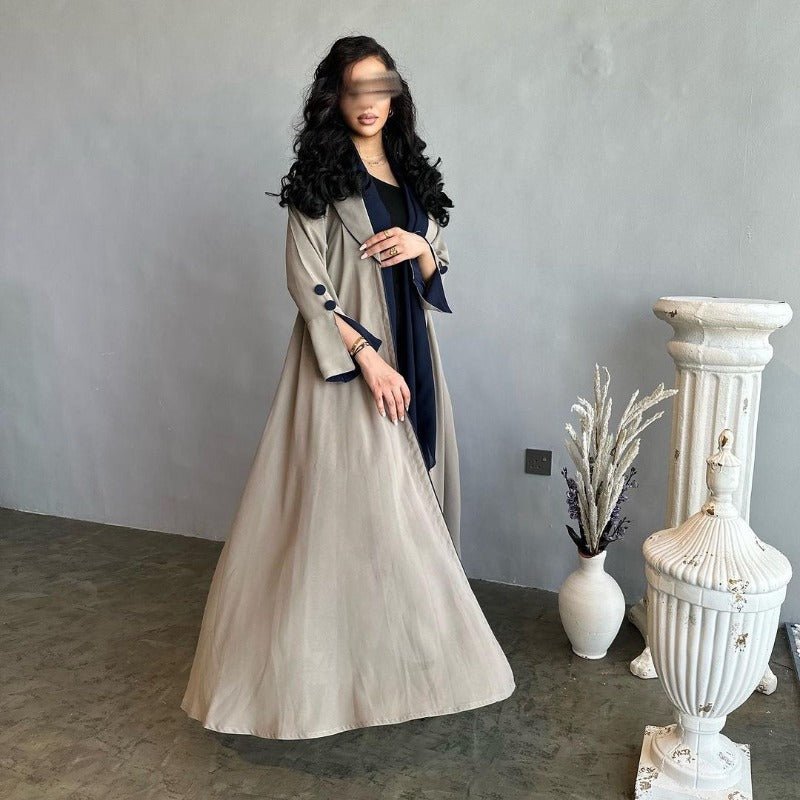 Solid Color Pleated Abaya Cardigan | Modest Long Dress with Open Front for Autumn & Winter(MOA218) - Mariam's Collection