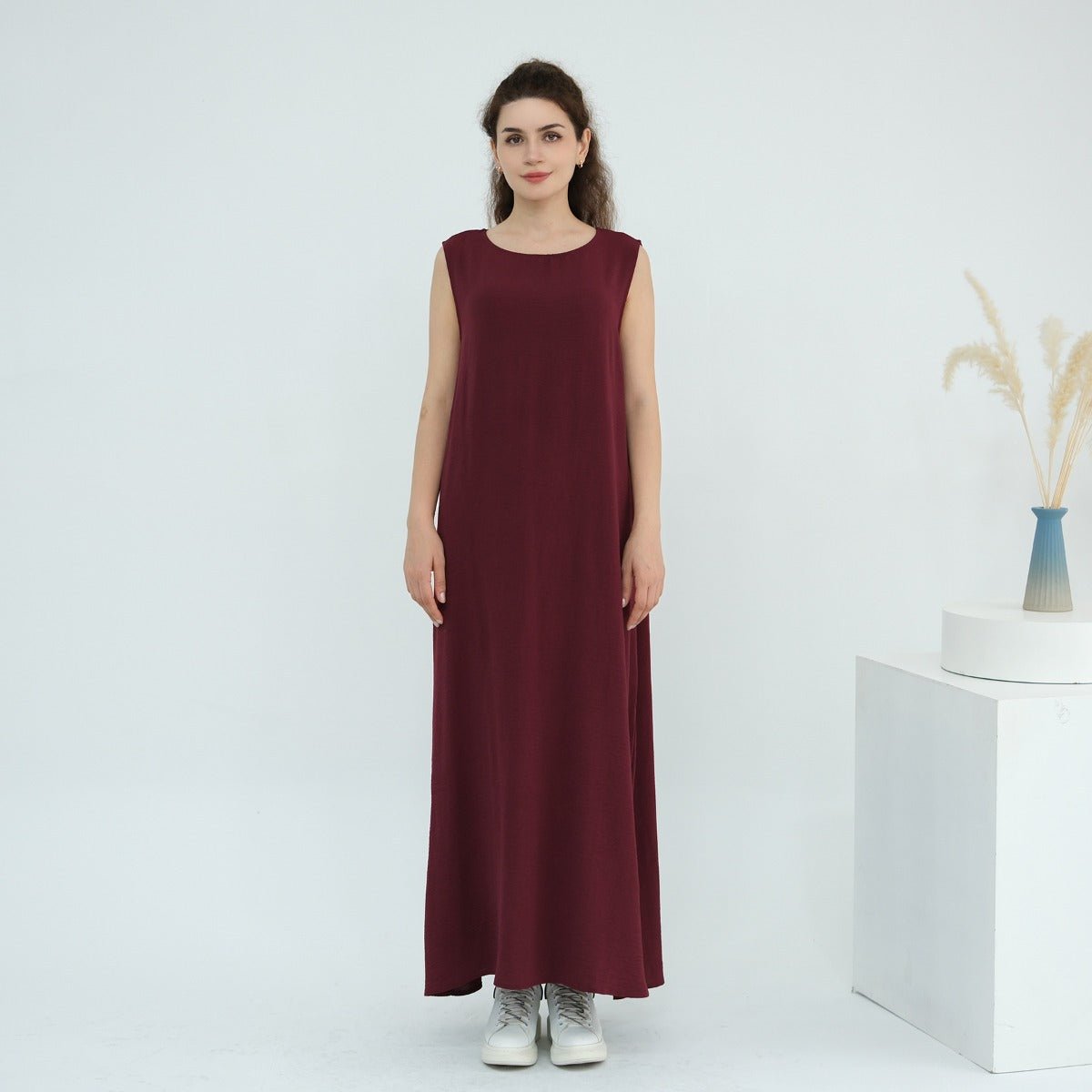 Solid Color Puff Sleeve Layered Maxi Dress Robe Dress Two - Piece Set. (MOA165) - Mariam's Collection