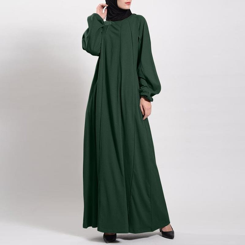 Solid Color Puff Sleeves Maxi Dress Loose Robe – Modest Elegant Bubble Sleeve Abaya(MA271) - Mariam's Collection