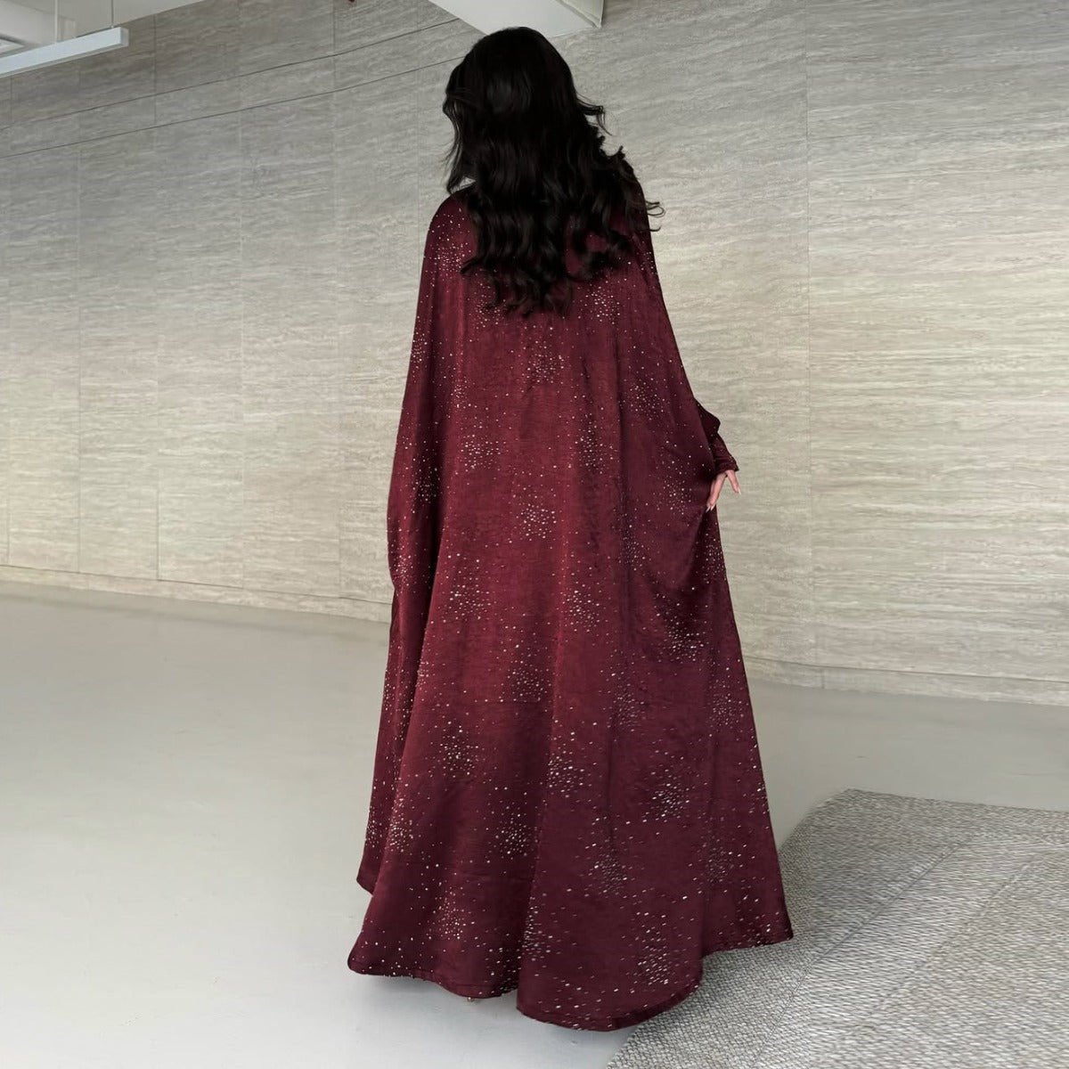 Solid Color Starry Night Diamond Embellished Abaya | Luxurious Sparkly Maxi Dress for Modest Elegance(MA287) - Mariam's Collection