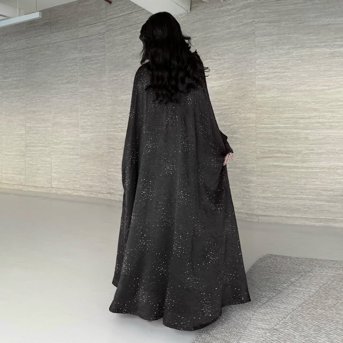 Solid Color Starry Night Diamond Embellished Abaya | Luxurious Sparkly Maxi Dress for Modest Elegance(MA287) - Mariam's Collection