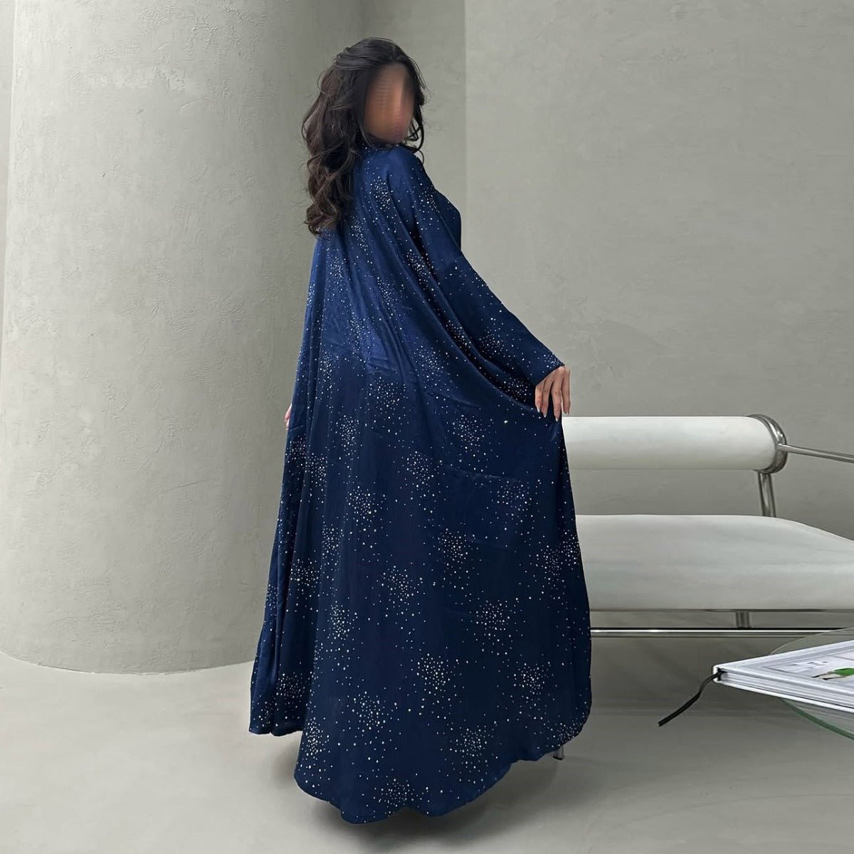 Solid Color Starry Night Diamond Embellished Abaya | Luxurious Sparkly Maxi Dress for Modest Elegance(MA287) - Mariam's Collection