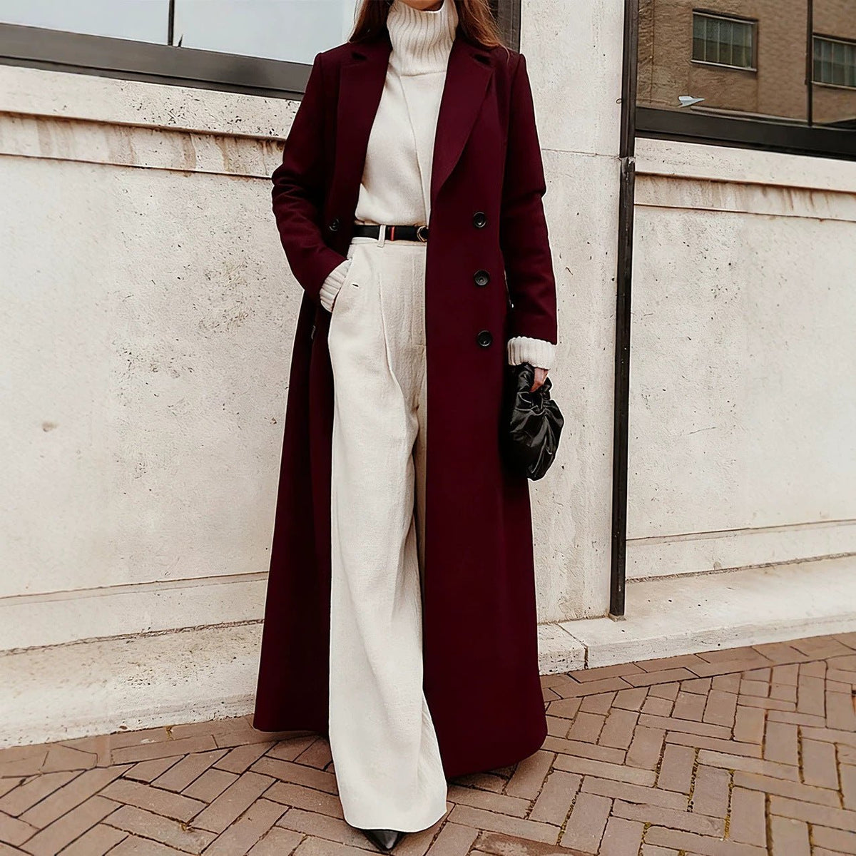Solid Colour Double-Breasted Maxi Coat(MS551) - Mariam's Collection