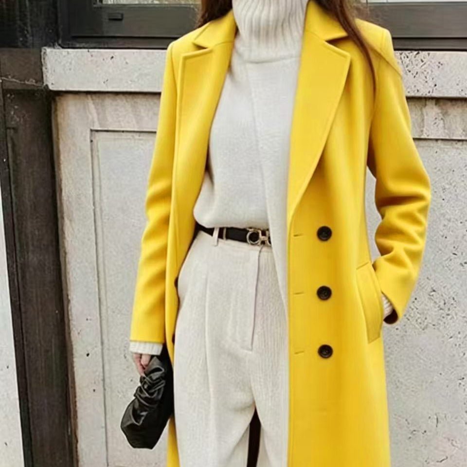 Solid Colour Double-Breasted Maxi Coat(MS551) - Mariam's Collection