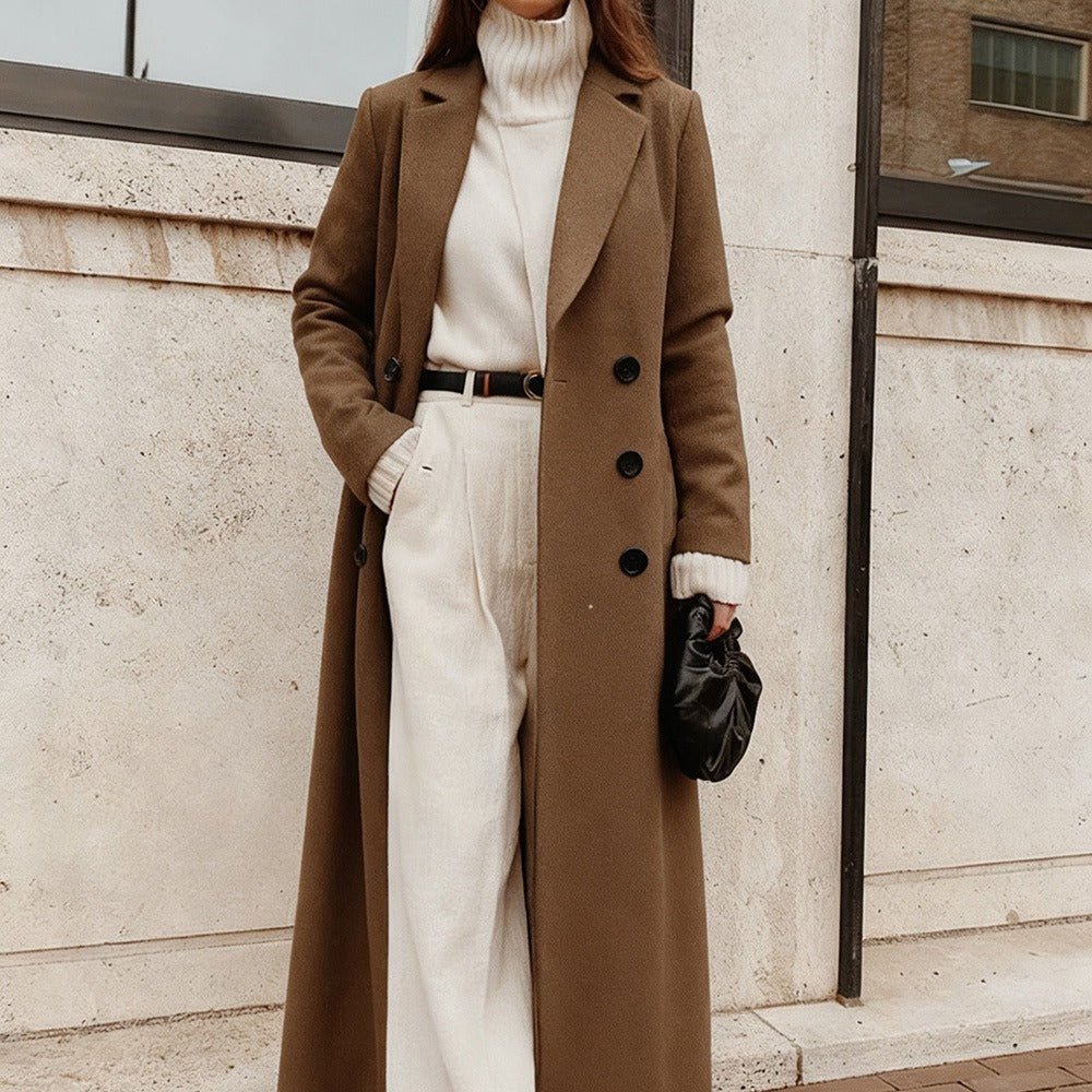 Solid Colour Double-Breasted Maxi Coat(MS551) - Mariam's Collection