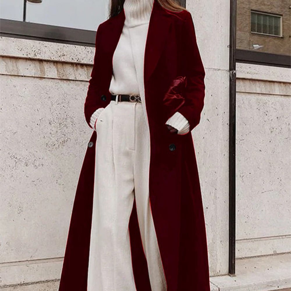Solid Colour Double-Breasted Maxi Coat(MS551) - Mariam's Collection