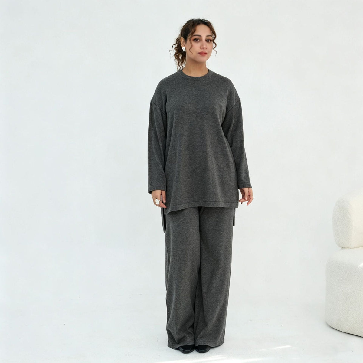Matching jersey trousers shown flat lay