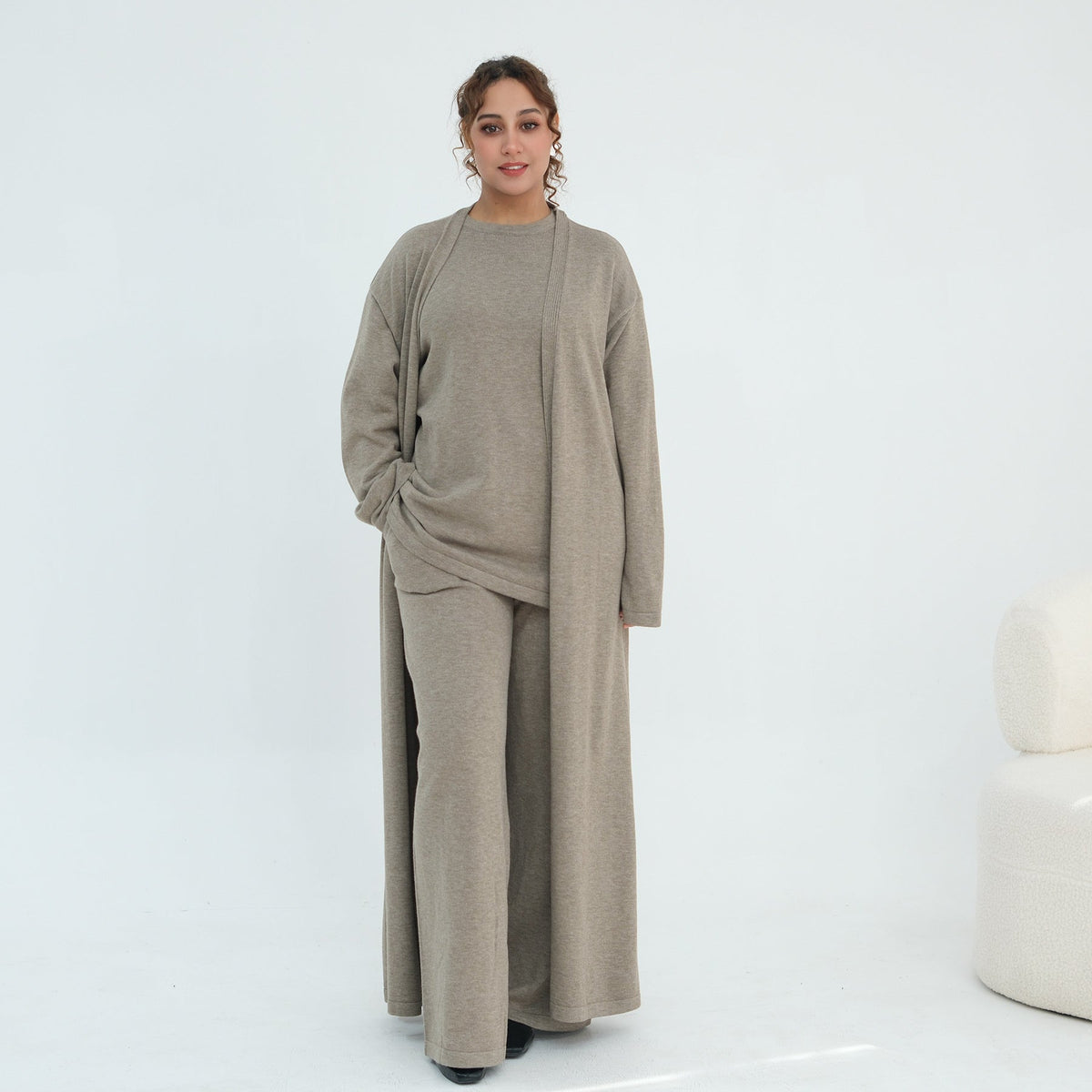 Trouser hem detail on matching knit co-ord