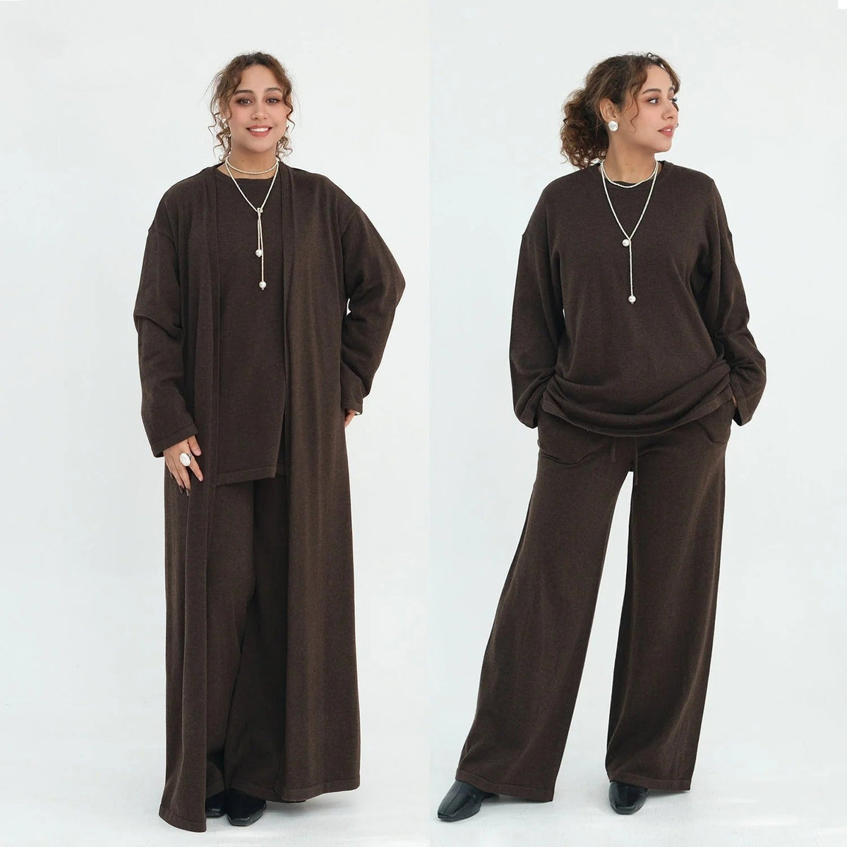 Solid Knit Two-Piece Jersey Abaya Set – Modest Knit Co-ord