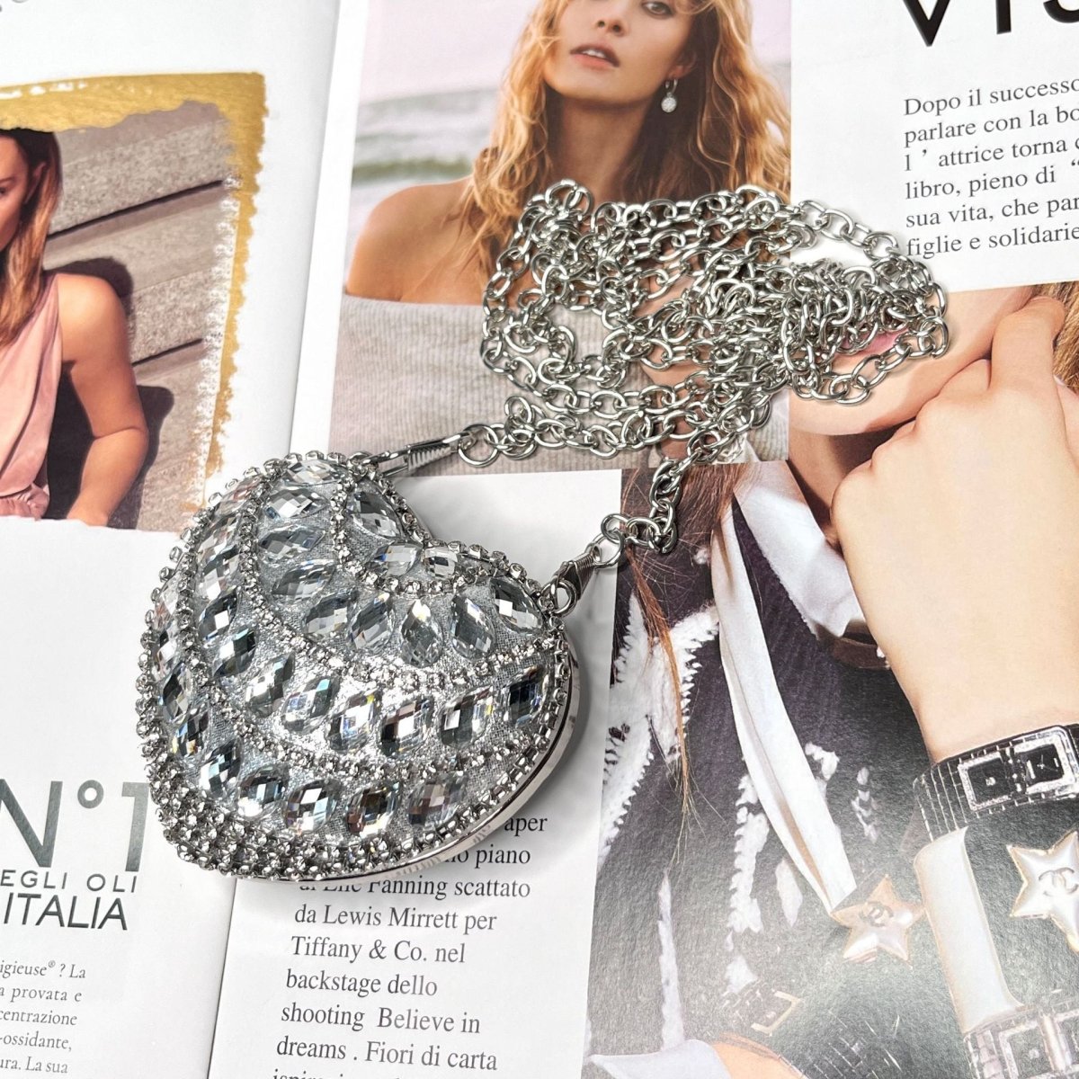 Sparkling Heart - Shaped Crossbody Bag Everyday Glam Diamond - Studded Mini Purse (MAC279) - Mariam's Collection