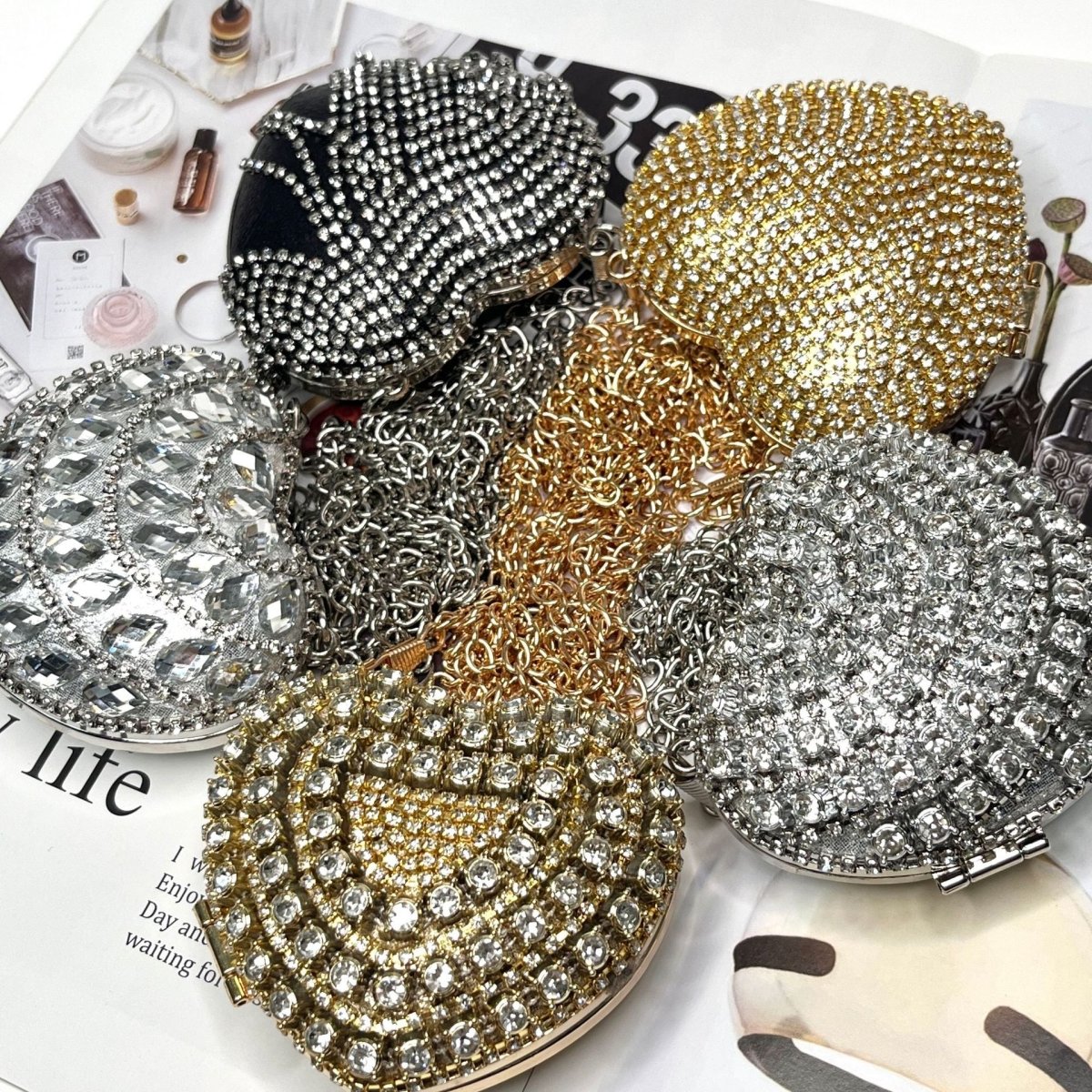 Sparkling Heart - Shaped Crossbody Bag Everyday Glam Diamond - Studded Mini Purse (MAC279) - Mariam's Collection