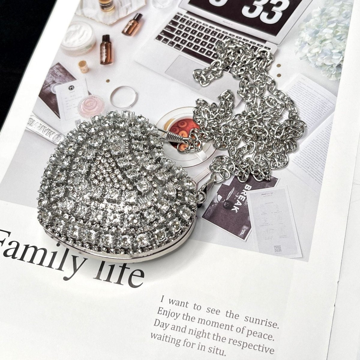 Sparkling Heart - Shaped Crossbody Bag Everyday Glam Diamond - Studded Mini Purse (MAC279) - Mariam's Collection