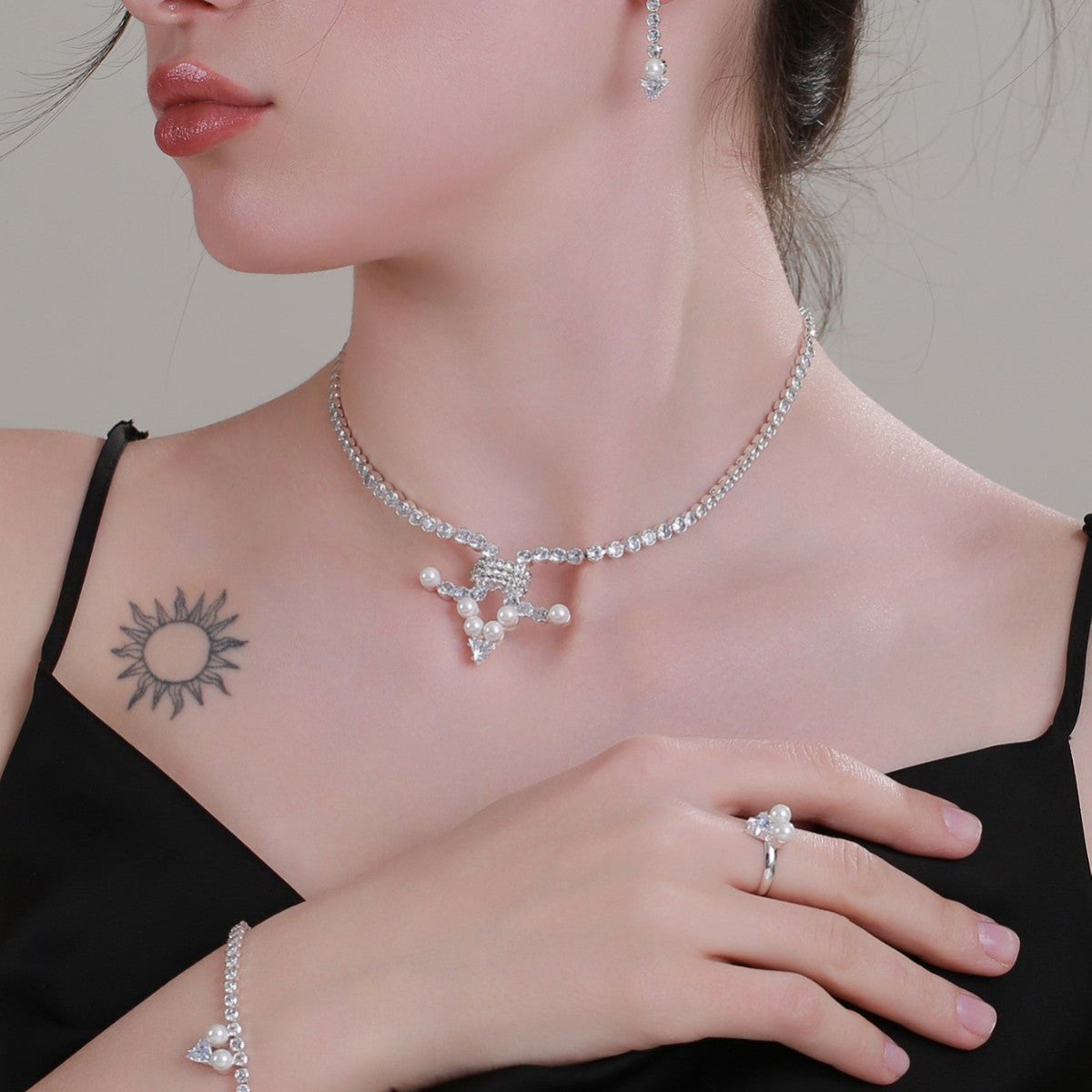 Sparkling Rhinestone 3 - Piece Jewelry Set (MAC314) - Mariam's Collection