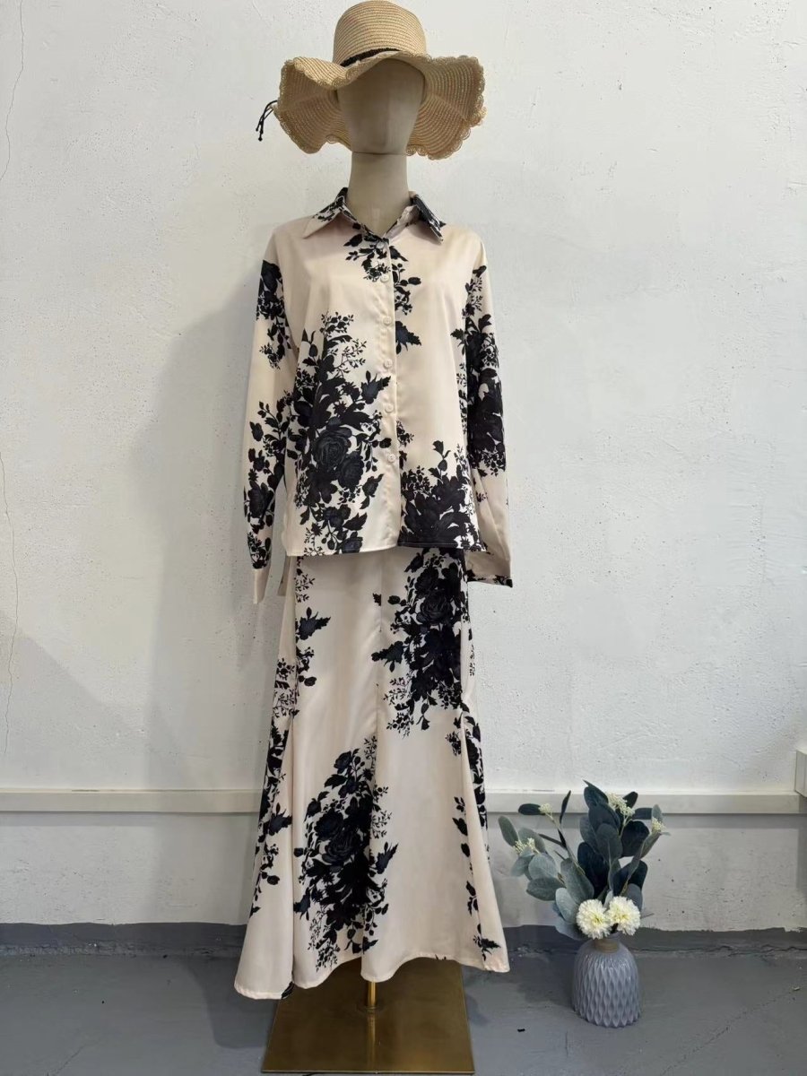 Spring New Satin Print Design Sense Skirt Set.(MS081) - Mariam's Collection