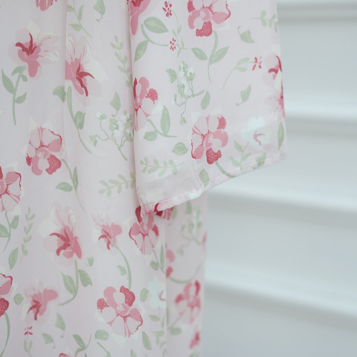 Spring Summer Floral Print Chiffon Cardigan | Double - Layer Modest Cover - Up Abaya. (MOA170) - Mariam's Collection