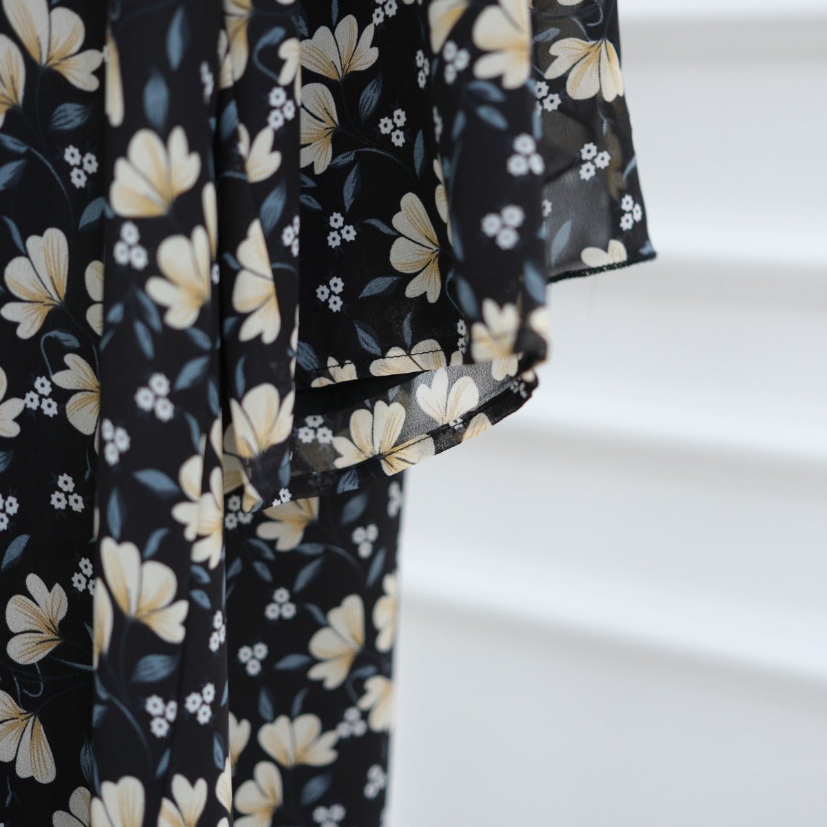 Spring Summer Floral Print Chiffon Cardigan | Double - Layer Modest Cover - Up Abaya. (MOA170) - Mariam's Collection