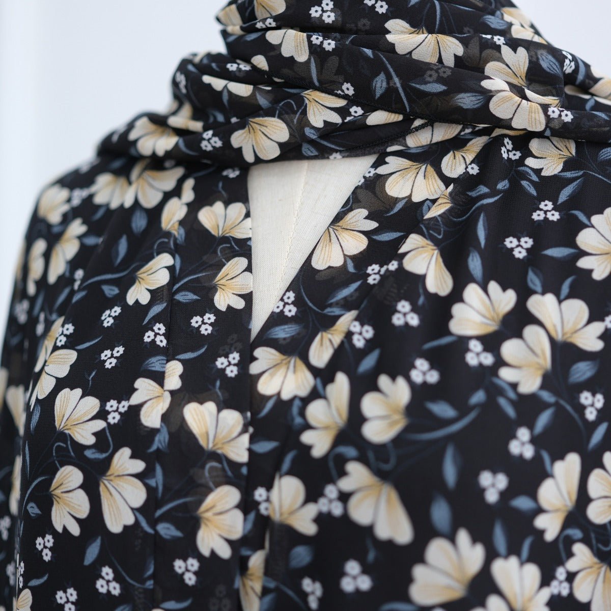 Spring Summer Floral Print Chiffon Cardigan | Double - Layer Modest Cover - Up Abaya. (MOA170) - Mariam's Collection