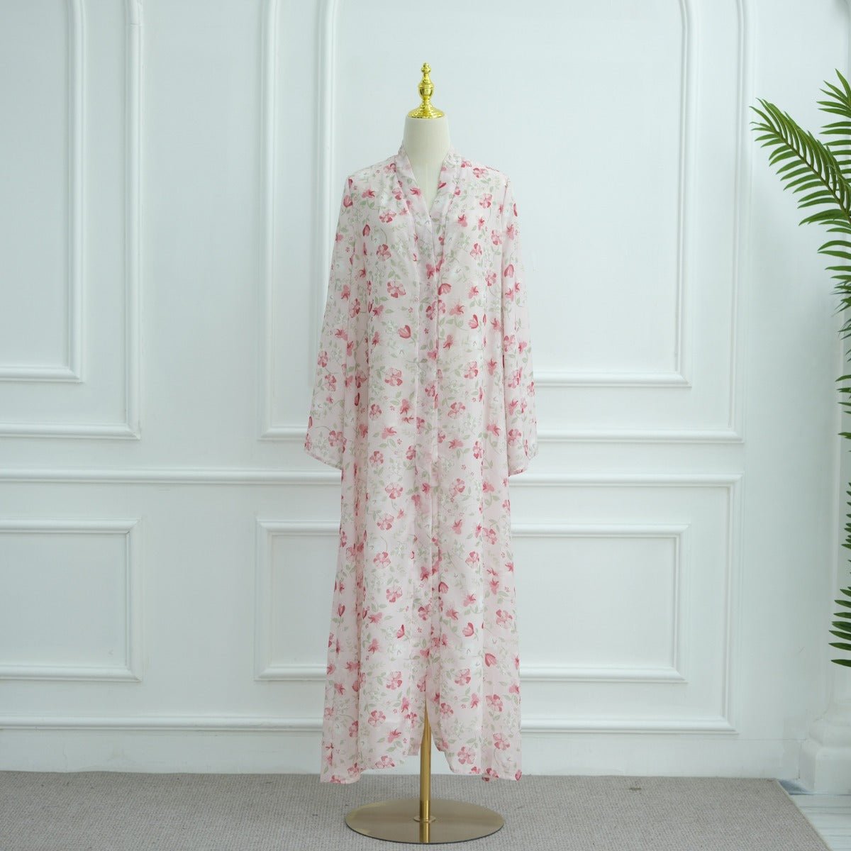 Spring Summer Floral Print Chiffon Cardigan | Double - Layer Modest Cover - Up Abaya. (MOA170) - Mariam's Collection