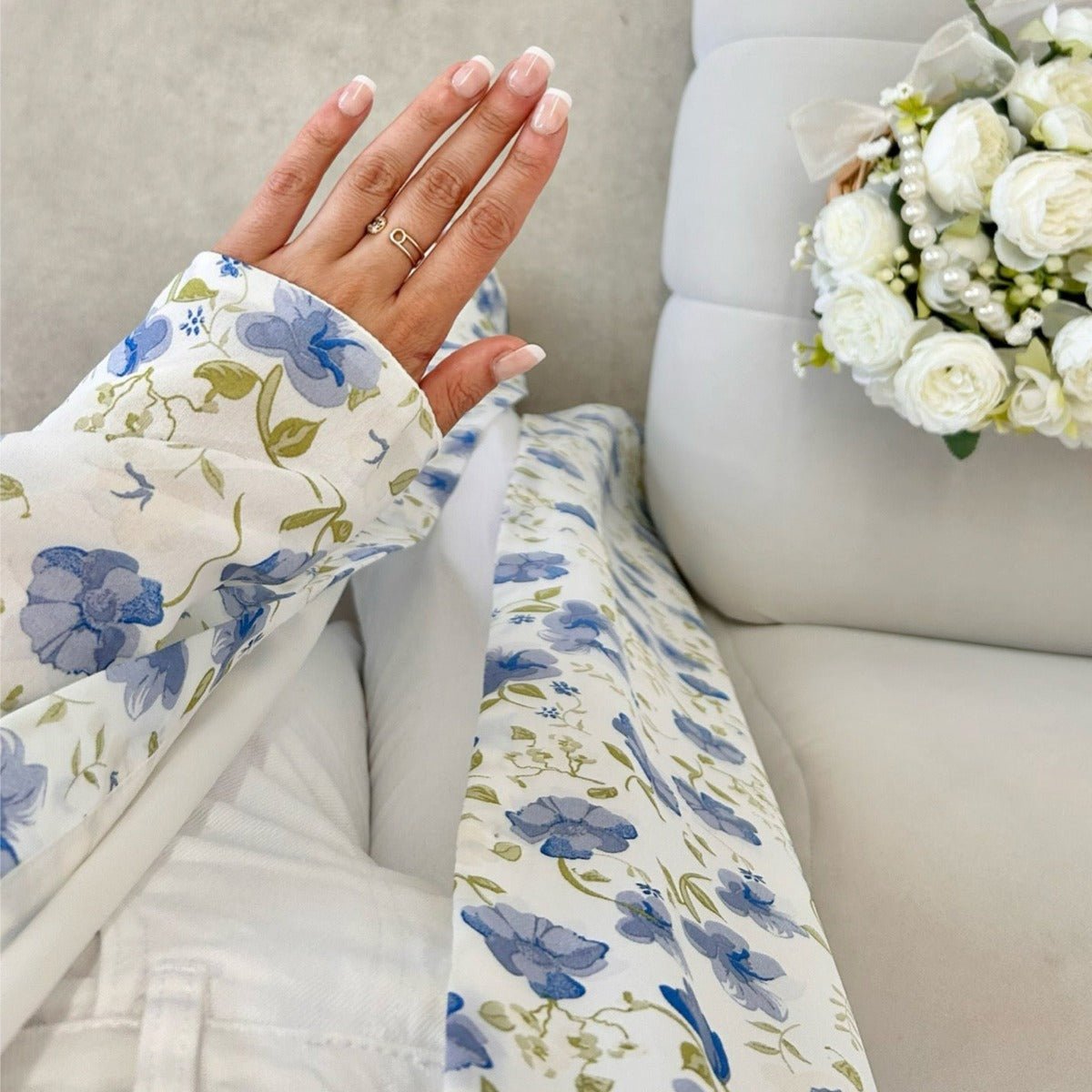 Spring Summer Floral Print Chiffon Cardigan | Double - Layer Modest Cover - Up Abaya. (MOA170) - Mariam's Collection