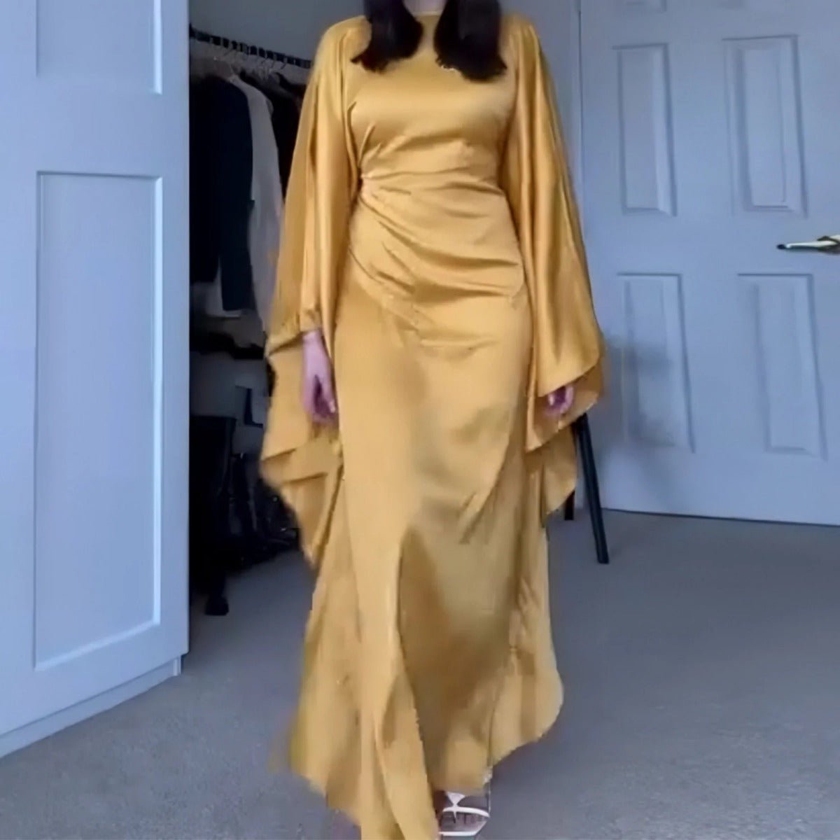 Spring/Summer Evening Wear Celestial Glow Robe Dress Collection |Batwing Sleeve Party Dresses with Metallic Sheen. (MA247) - Mariam's Collection