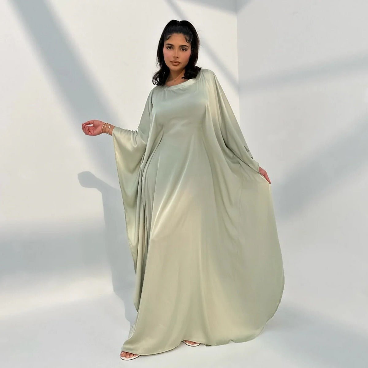 Spring/Summer Evening Wear Celestial Glow Robe Dress Collection |Batwing Sleeve Party Dresses with Metallic Sheen. (MA247) - Mariam's Collection