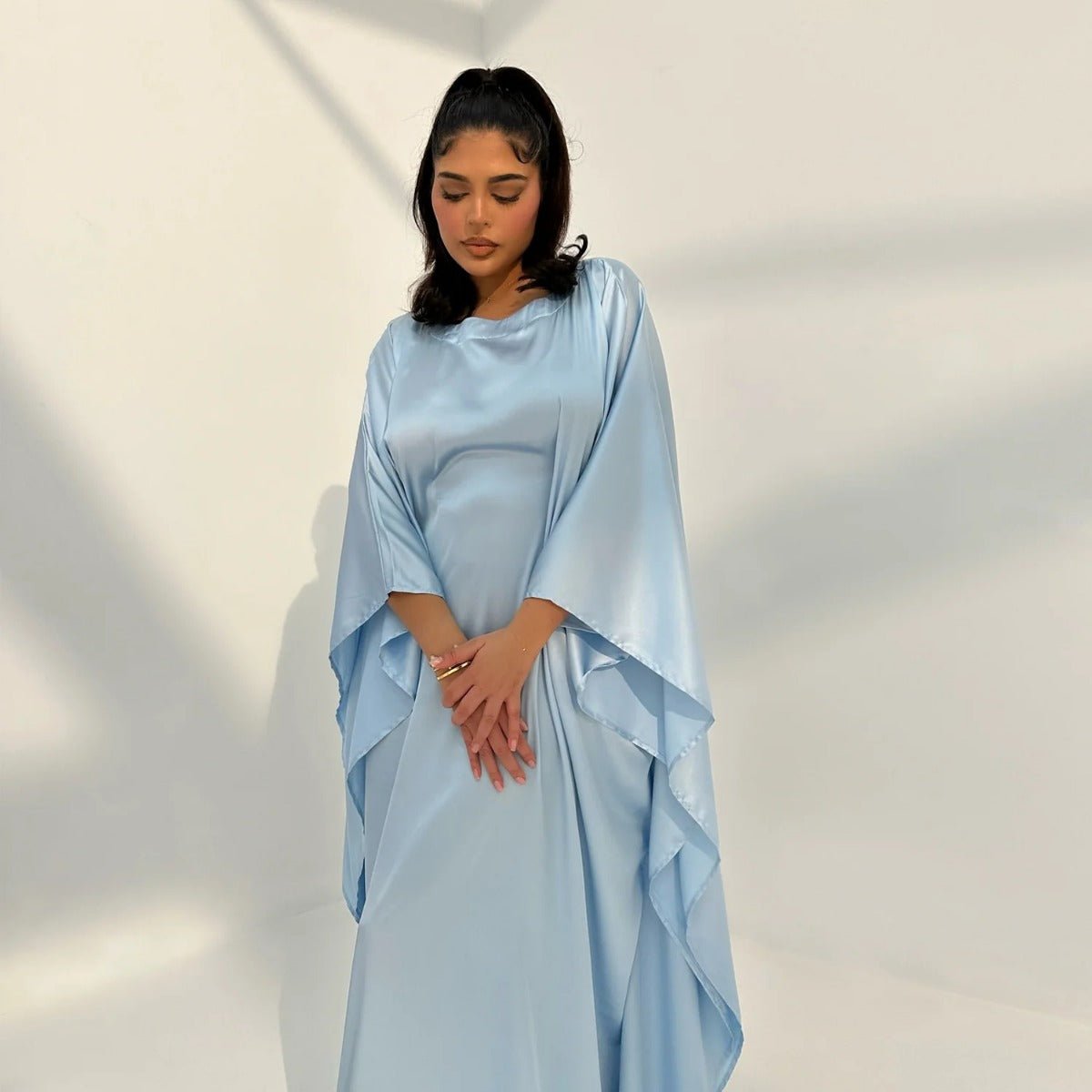 Spring/Summer Evening Wear Celestial Glow Robe Dress Collection |Batwing Sleeve Party Dresses with Metallic Sheen. (MA247) - Mariam's Collection