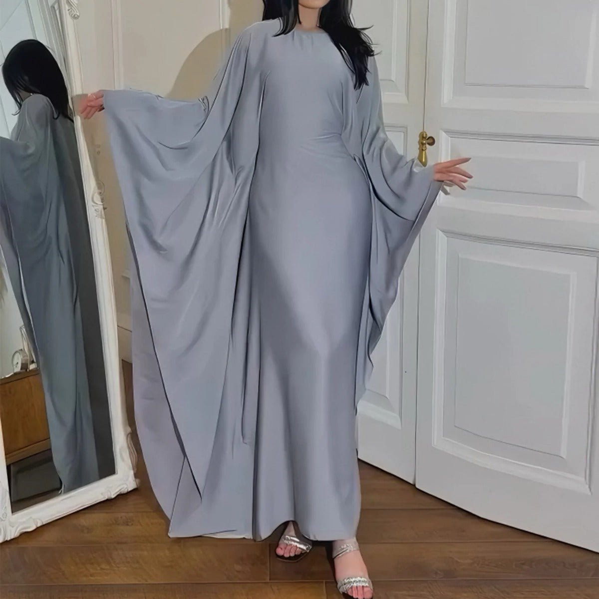 Spring/Summer Evening Wear Celestial Glow Robe Dress Collection |Batwing Sleeve Party Dresses with Metallic Sheen. (MA247) - Mariam's Collection
