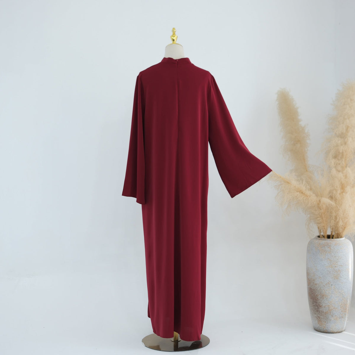 Stand-Collar Nida Maxi Dress | Long-Sleeve Belted Modest Dress(MA475) - Mariam's Collection