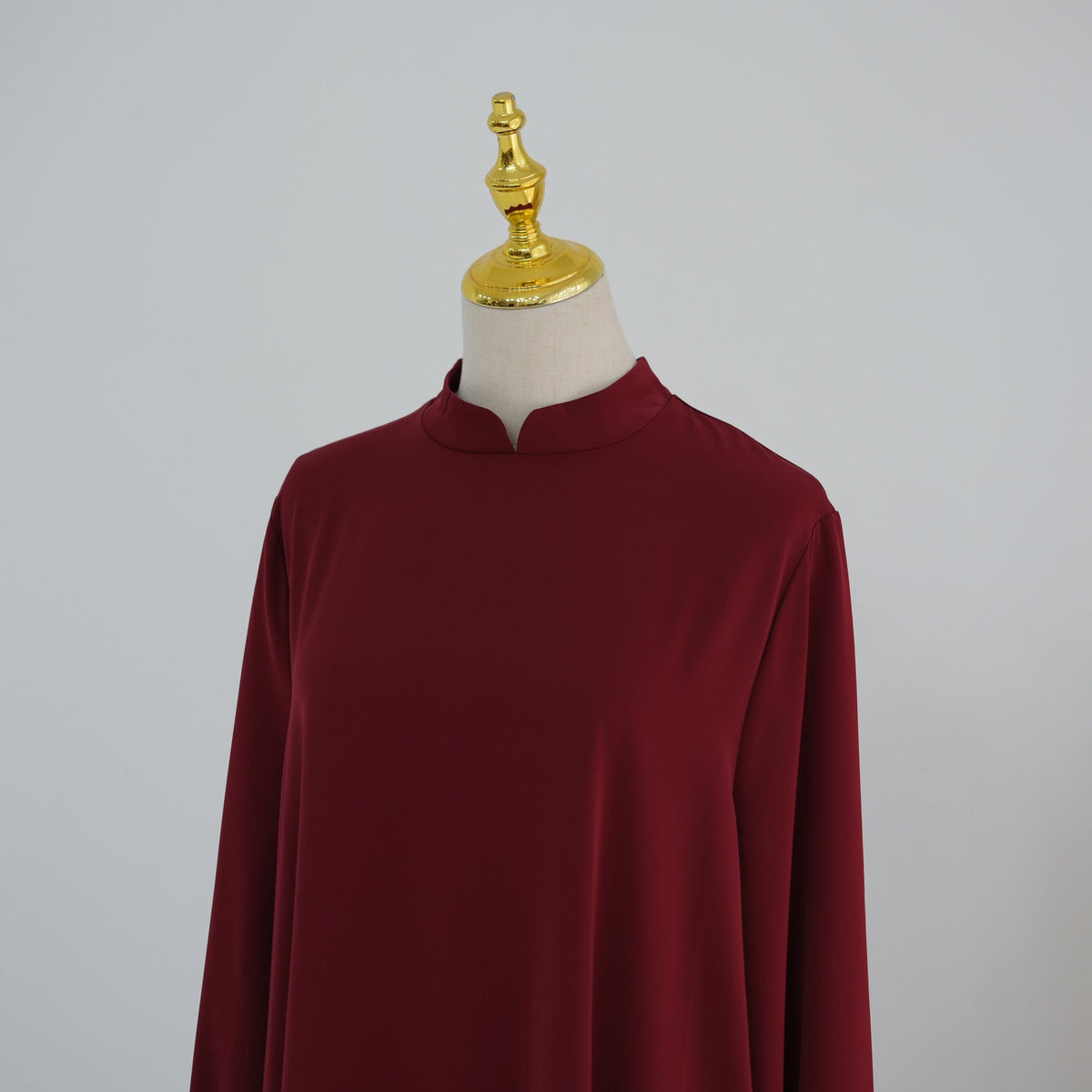 Stand-Collar Nida Maxi Dress | Long-Sleeve Belted Modest Dress(MA475) - Mariam's Collection