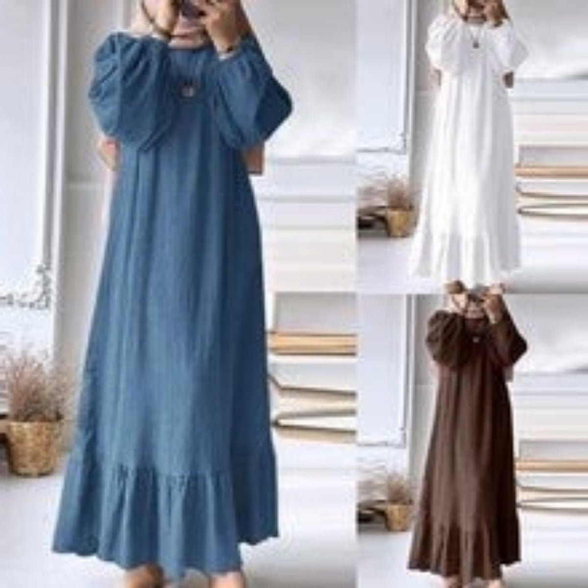 Stand - Collar Zipper Cardigan with Pockets | Modest Long Maxi Dress Abaya.(MA155) - Mariam's Collection