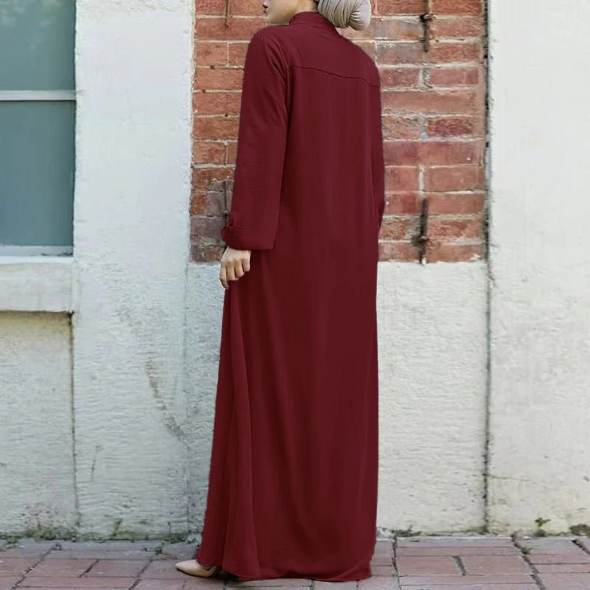 Stand - Collar Zipper Cardigan with Pockets | Modest Long Maxi Dress Abaya.(MA155) - Mariam's Collection