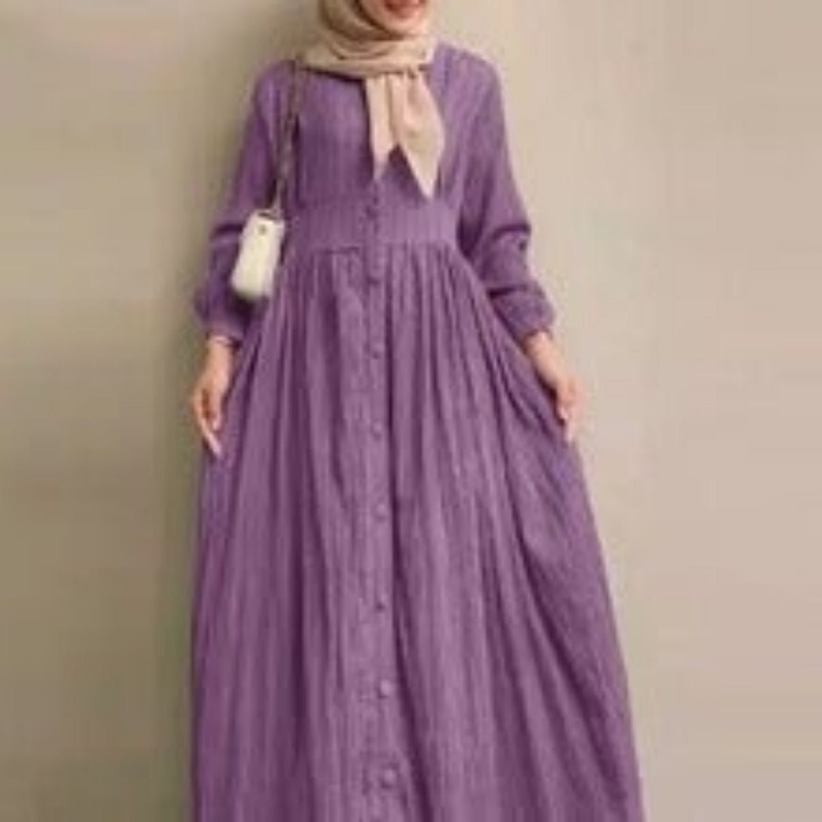 Stand - Collar Zipper Cardigan with Pockets | Modest Long Maxi Dress Abaya.(MA155) - Mariam's Collection