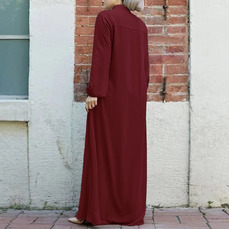 Stand - Collar Zipper Cardigan with Pockets | Modest Long Maxi Dress Abaya.(MA155) - Mariam's Collection