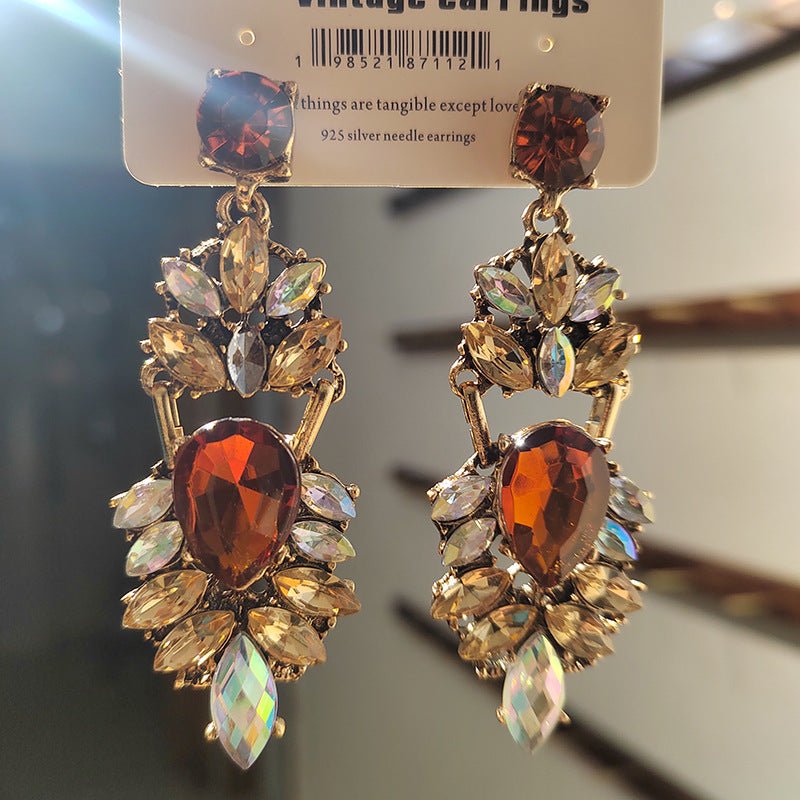 Statement Rhinestones Large Drop Earrings (MAC327) - Mariam's Collection