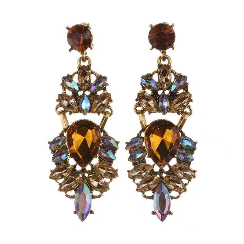 Statement Rhinestones Large Drop Earrings (MAC327) - Mariam's Collection
