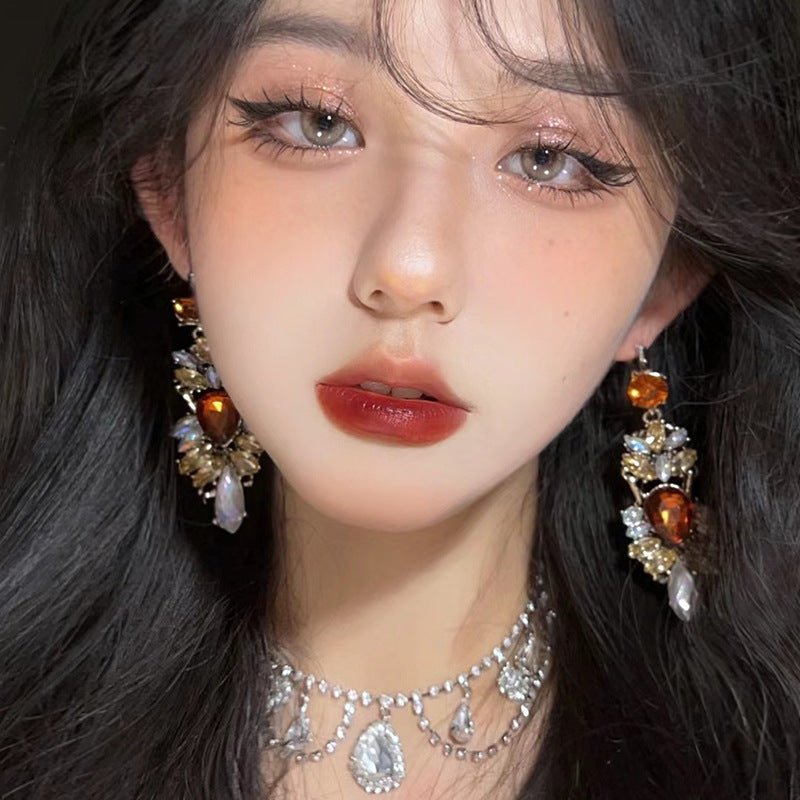 Statement Rhinestones Large Drop Earrings (MAC327) - Mariam's Collection