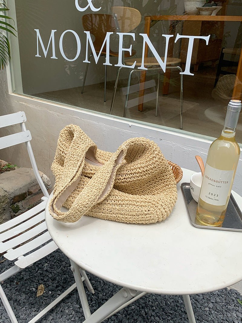 Straw Beach Bag for Women Fashionable Summer Versatile Large - capacity Holiday Style Straw Tote Bag (MAC241) - Mariam's Collection