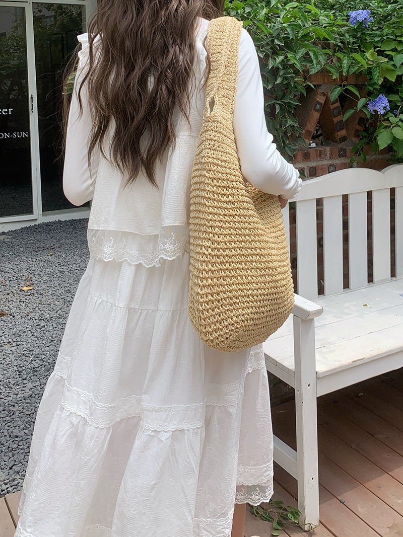 Straw Beach Bag for Women Fashionable Summer Versatile Large - capacity Holiday Style Straw Tote Bag (MAC241) - Mariam's Collection