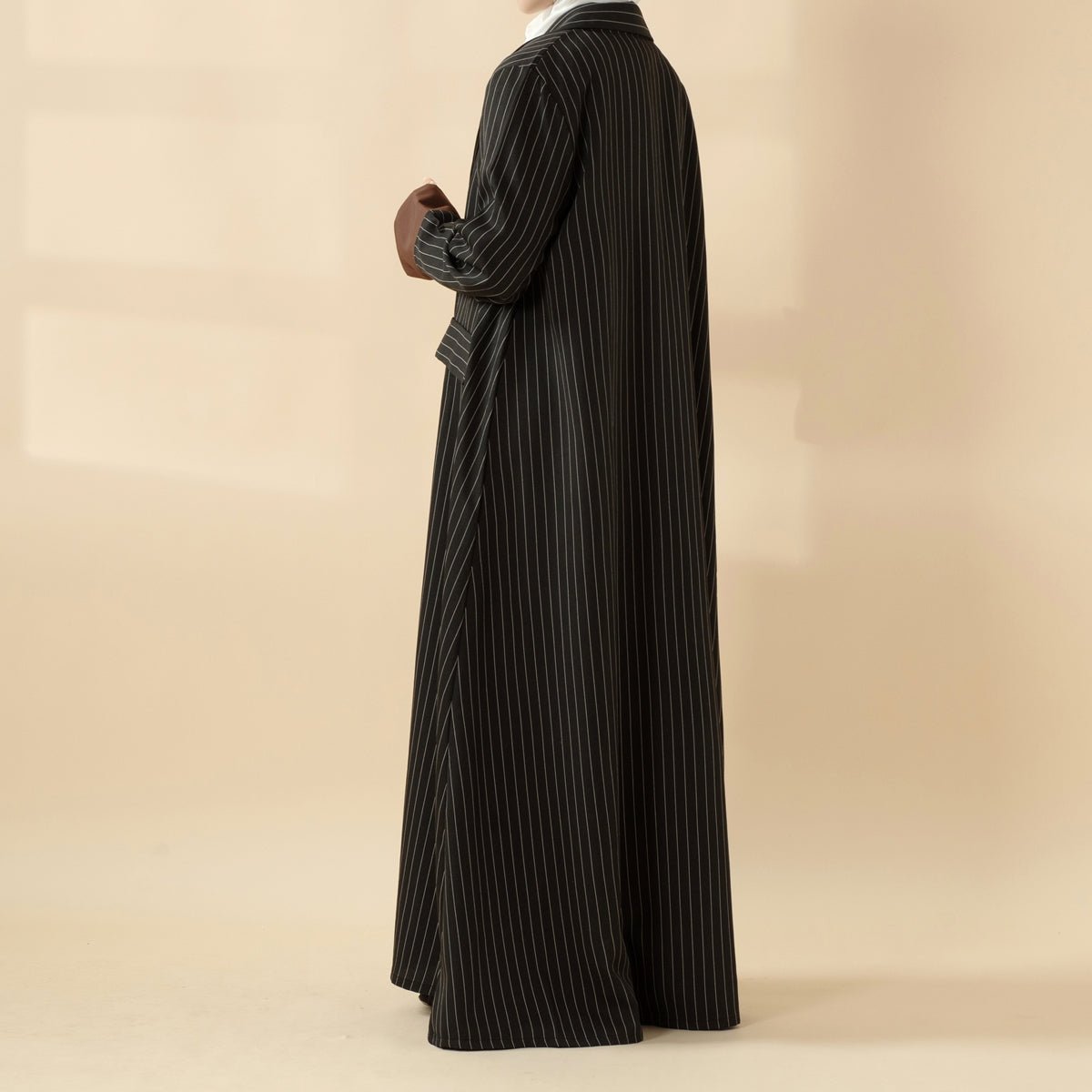 Striped Double-Breasted Trench Coat Open Abaya