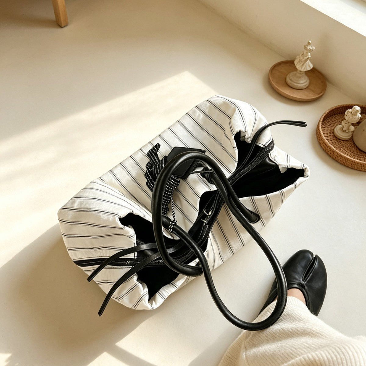 Striped Shoulder Tote Bag – Large Commuter Tote Bag