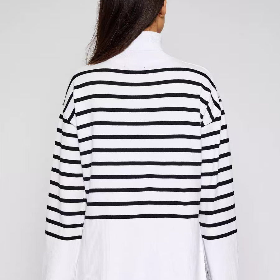 Striped Turtleneck Sweater | Oversized Colorblock Pullover(MS252) - Mariam's Collection