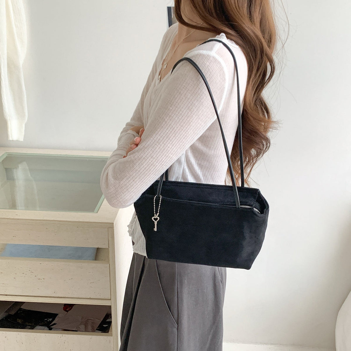 Suede-Feel Petite Shoulder Bag – Vintage Underarm Bag