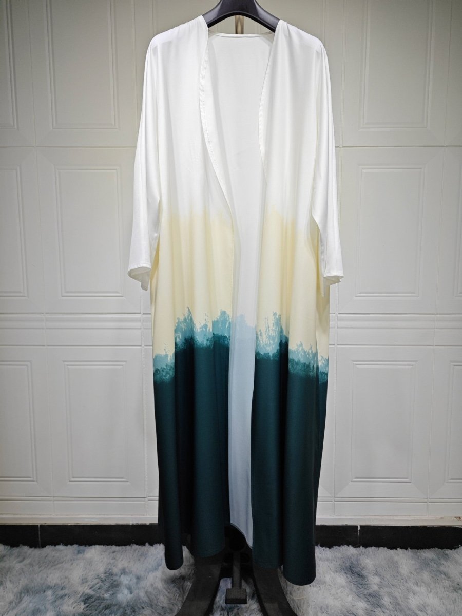 Summer Gradient Color Cardigan Cape with Flowy Bell Sleeves Tie - Dyed Muslim Abaya. (MOA157) - Mariam's Collection