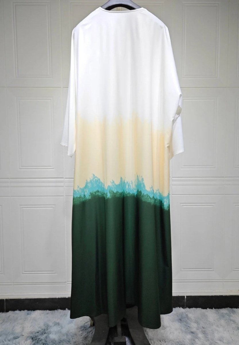 Summer Gradient Color Cardigan Cape with Flowy Bell Sleeves Tie - Dyed Muslim Abaya. (MOA157) - Mariam's Collection