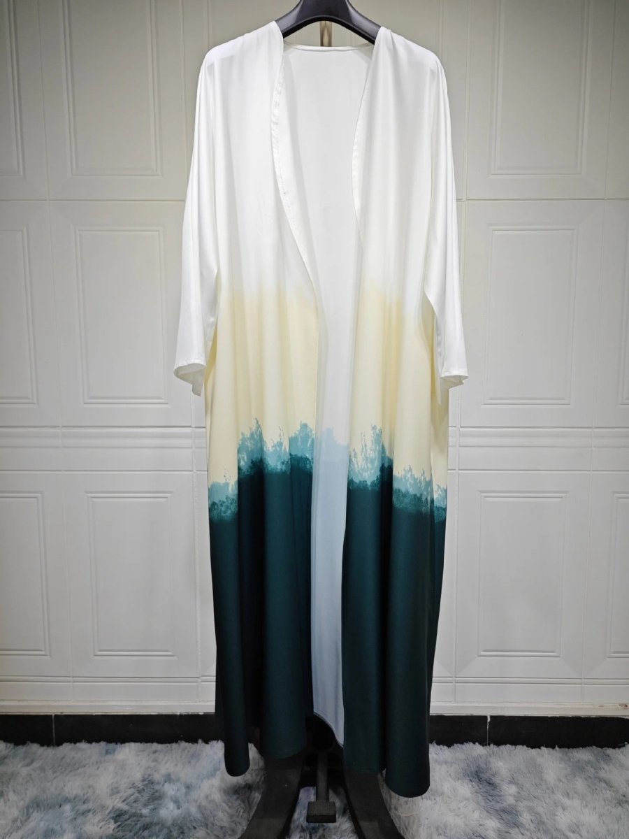 Summer Gradient Color Cardigan Cape with Flowy Bell Sleeves Tie - Dyed Muslim Abaya. (MOA157) - Mariam's Collection