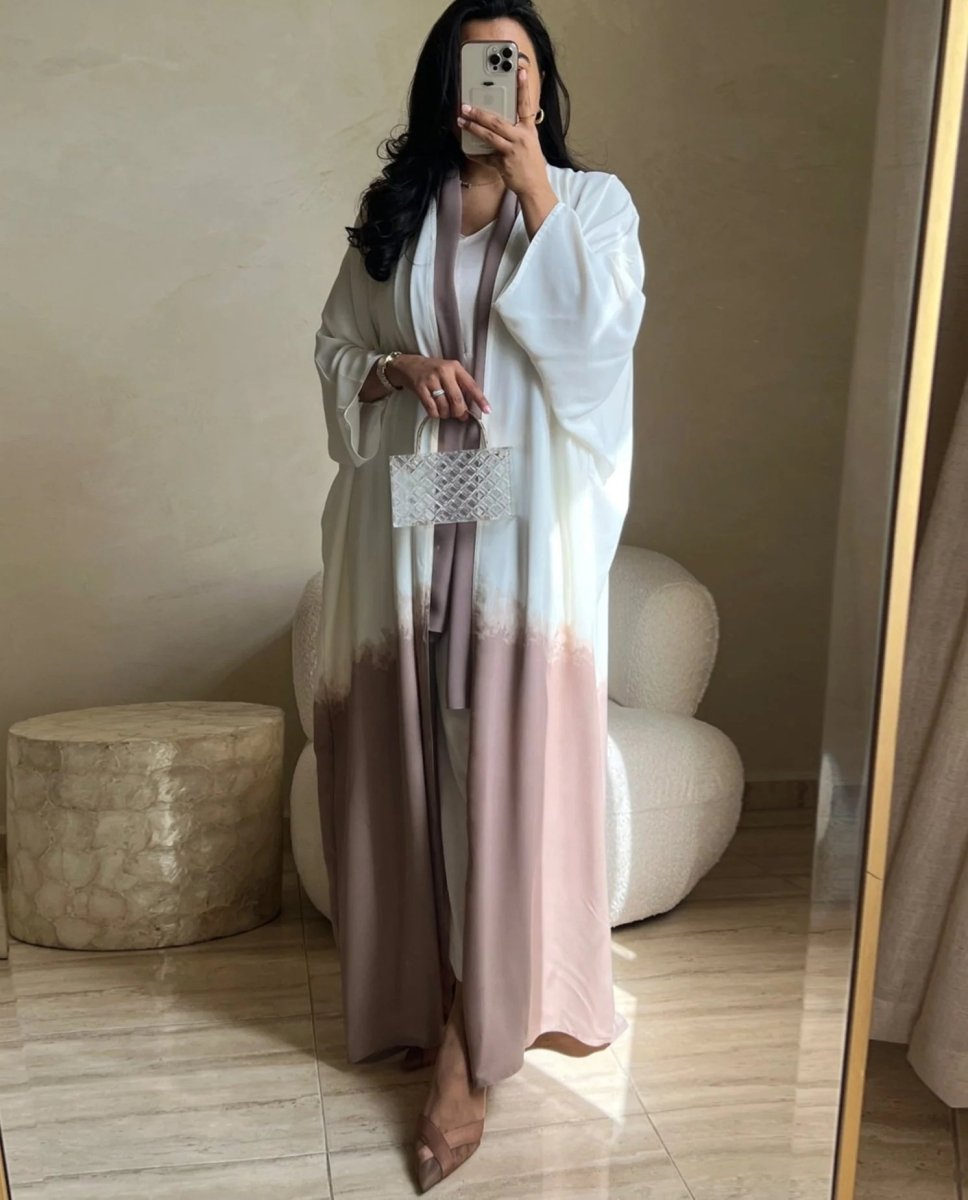 Summer Gradient Color Cardigan Cape with Flowy Bell Sleeves Tie - Dyed Muslim Abaya. (MOA157) - Mariam's Collection