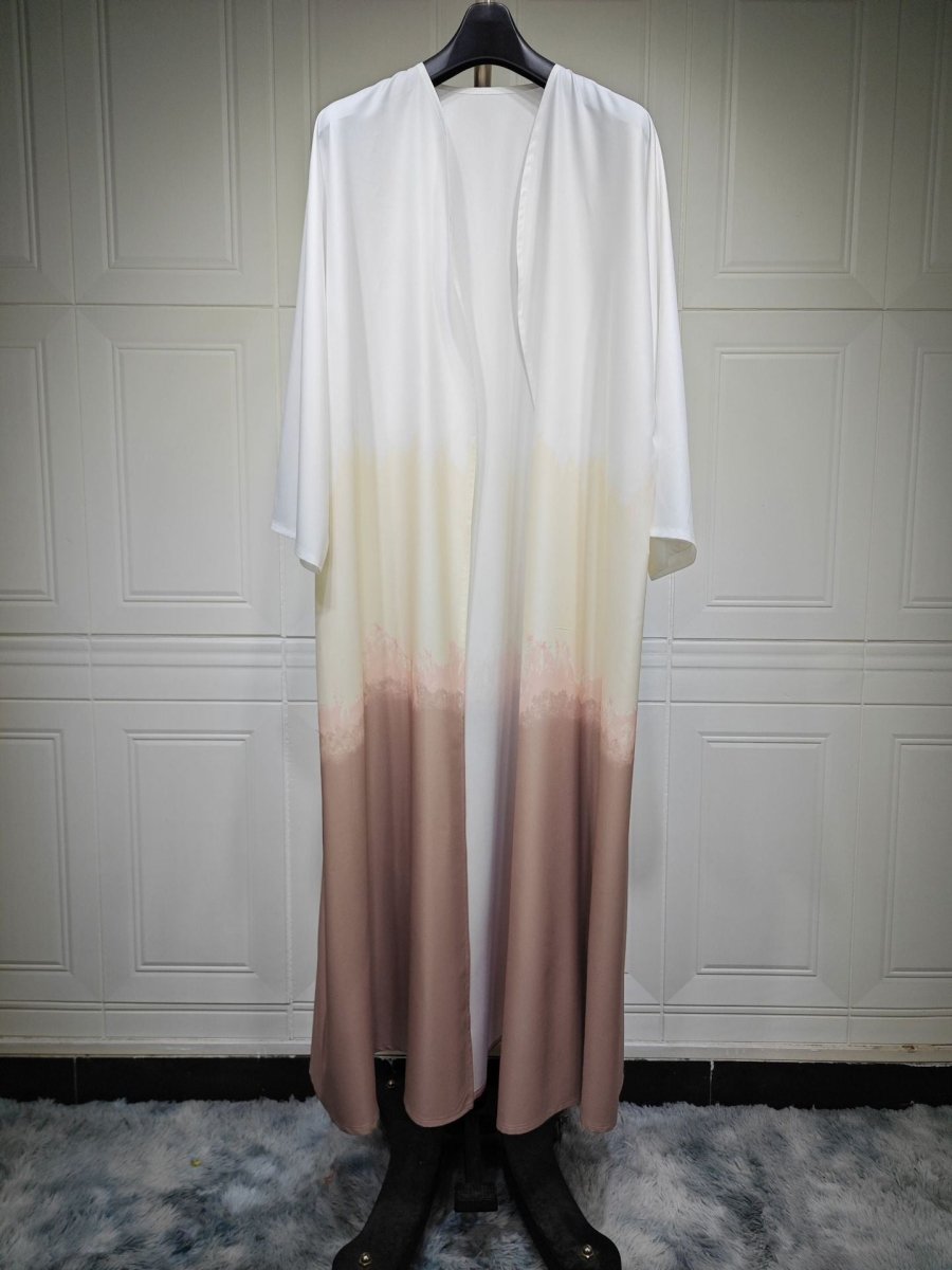 Summer Gradient Color Cardigan Cape with Flowy Bell Sleeves Tie - Dyed Muslim Abaya. (MOA157) - Mariam's Collection