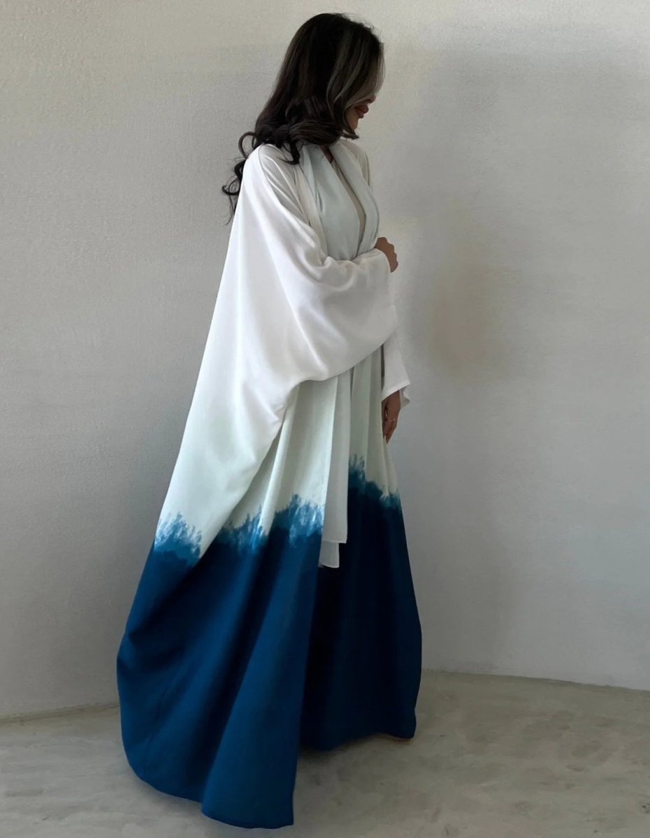 Summer Gradient Color Cardigan Cape with Flowy Bell Sleeves Tie - Dyed Muslim Abaya. (MOA157) - Mariam's Collection